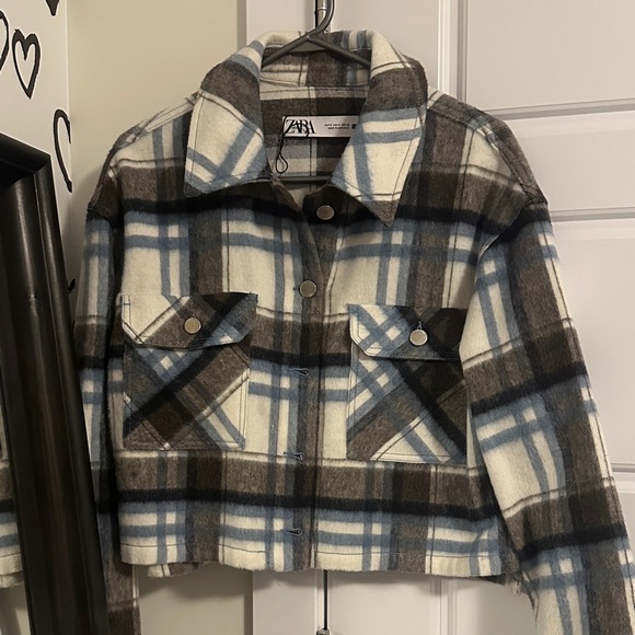 Zara Jackets & Blazers - Zara Checkered Jacket - Blue, Brown, and White